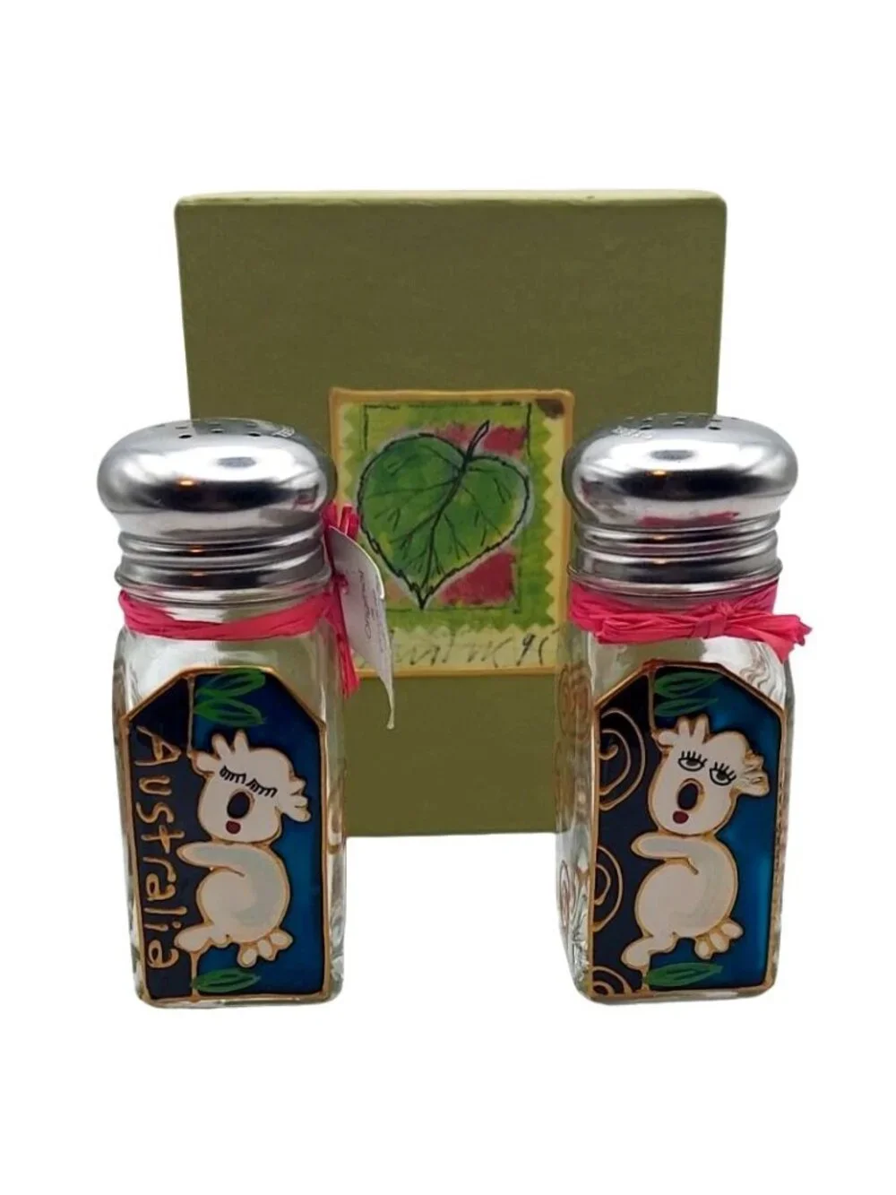 Koala Bear Glass Shakers Salt Pepper Hand Painted Liza Enger Australia Gift Box